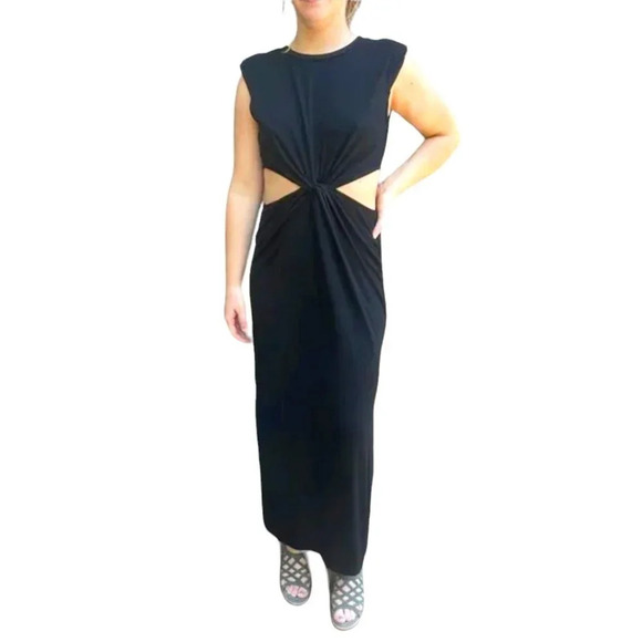 Boutique bought Black Knit Cut Out Shoulder Pad Maxi Dress - size M - Picture 1 of 8
